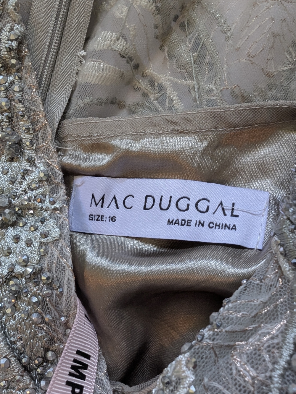 Mac Duggal Silver Embellished Illusion Evening Dress - Picture 4 of 5